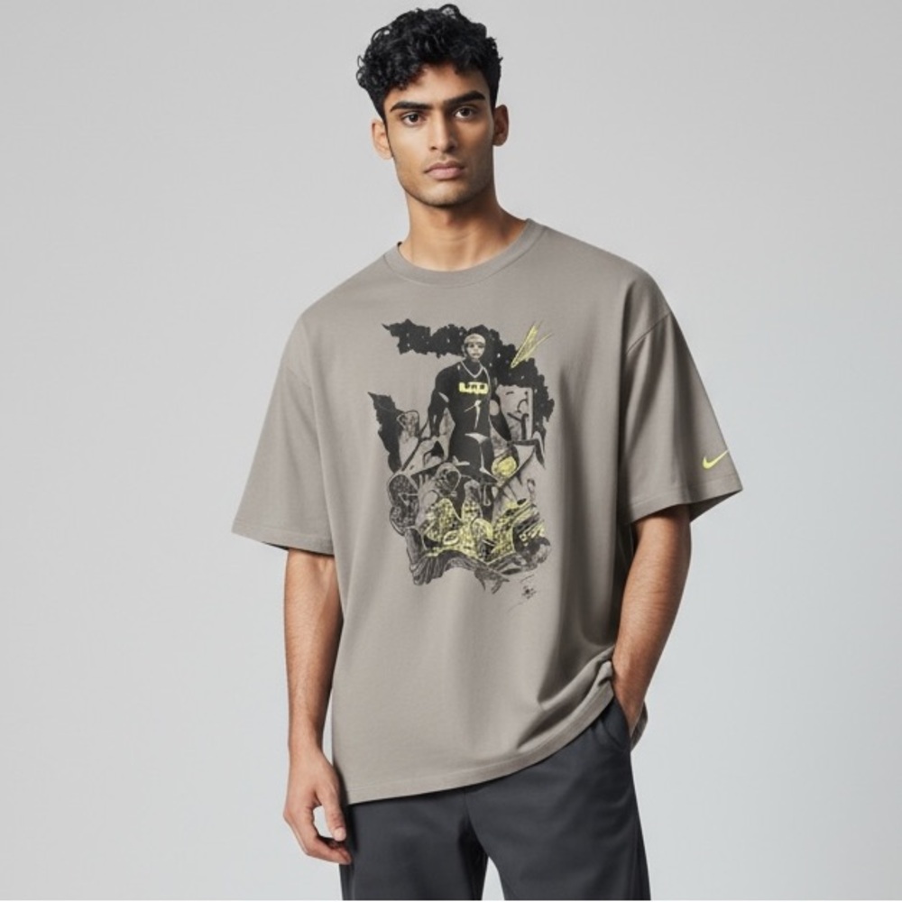 Nike Mens XXL Grey Dri Fit Lebron James Basketball Graphic Crewneck Short Sleeve